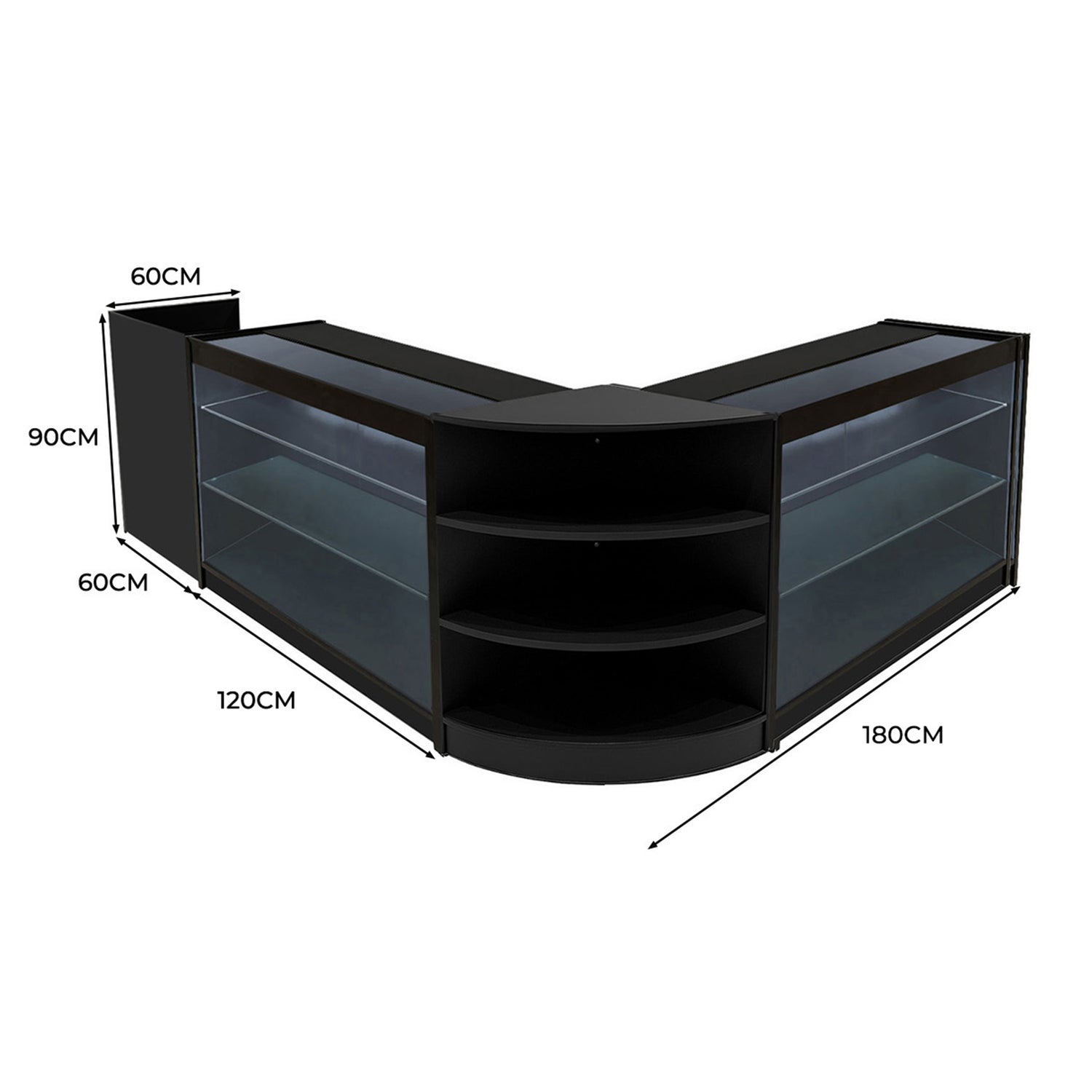 "ASTRO" Set med LED-belysta Butiksmoduler LM60 + 2xK1500 + TB60 – Svart