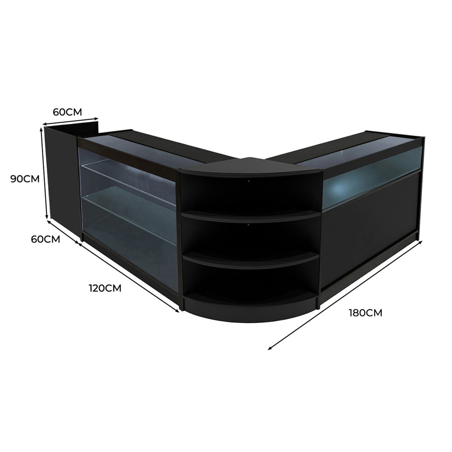"HYPERION" Set med LED-belysta Butiksmoduler LM60 + B1200 + K1200 + TB60 – Svart