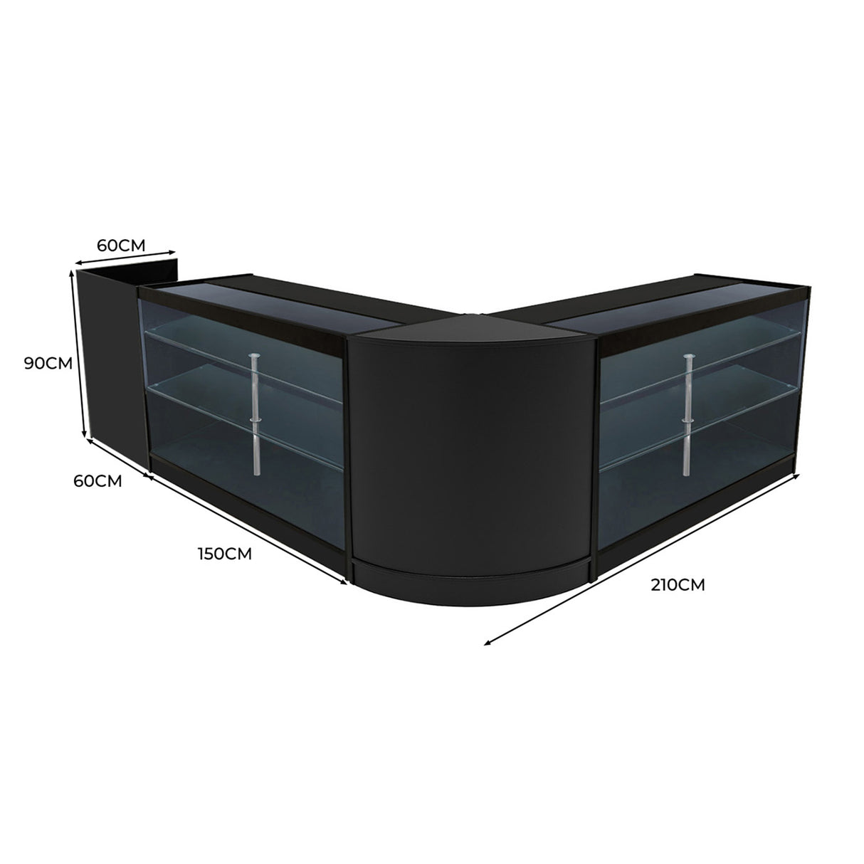 "ARIES" Set med LED-belysta Butiksmoduler CM60 + 2xK1500 + TB60 – Svart