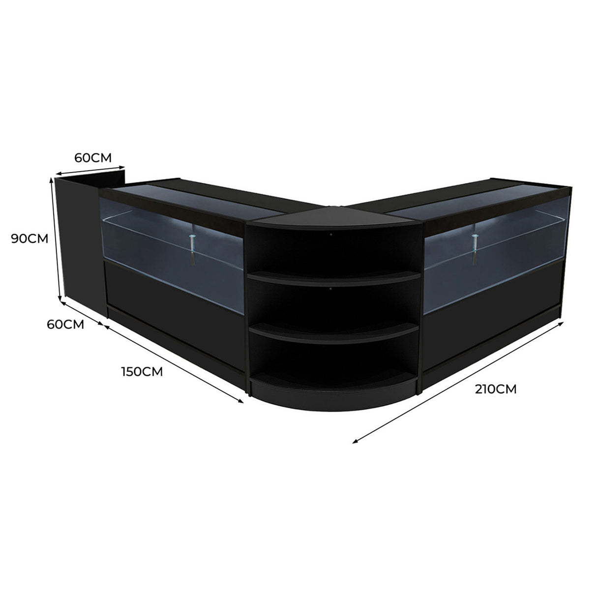 "ECLIPSE" Set med LED-belysta Butiksmoduler LM60 + 2xC1500 + TB60 – Svart