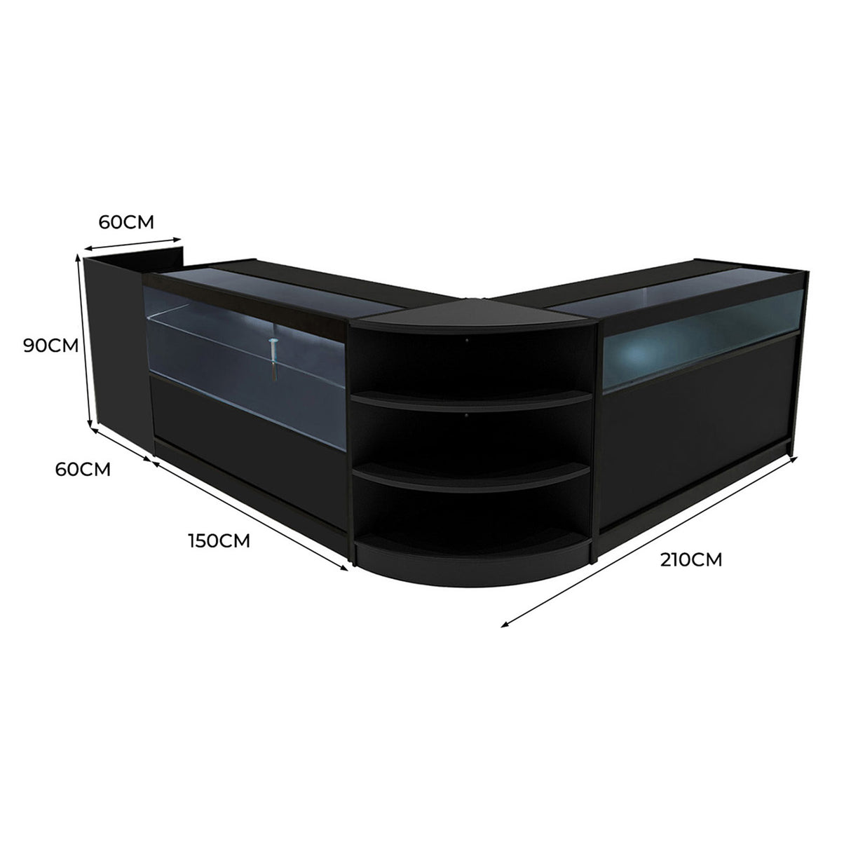 "EUROPA" Set med LED-belysta Butiksmoduler LM60 + B1500 + C1500 + TB60 – Svart