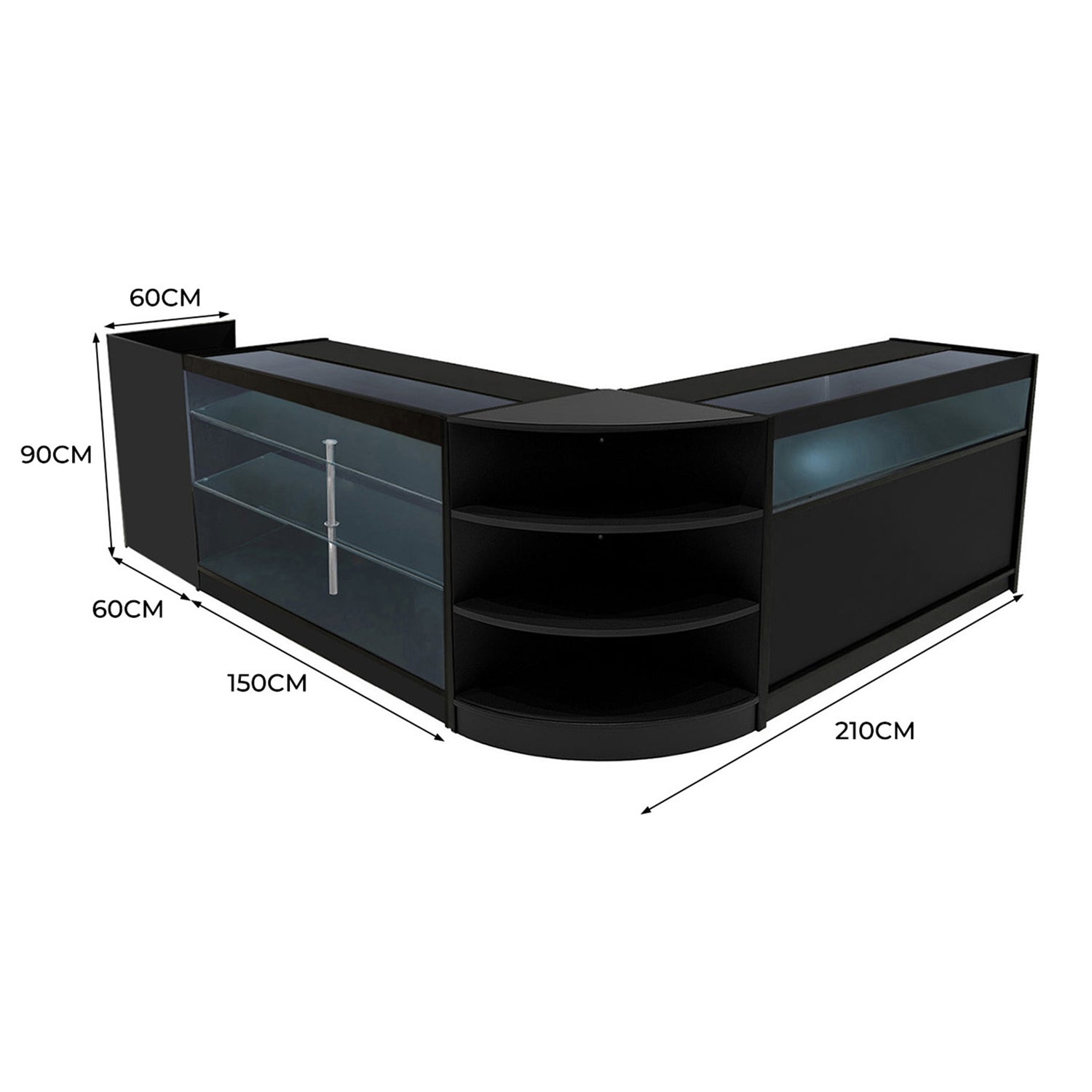 "HYPERION" Set med LED-belysta Butiksmoduler LM60 + B1500 + K1500 + TB60 – Svart