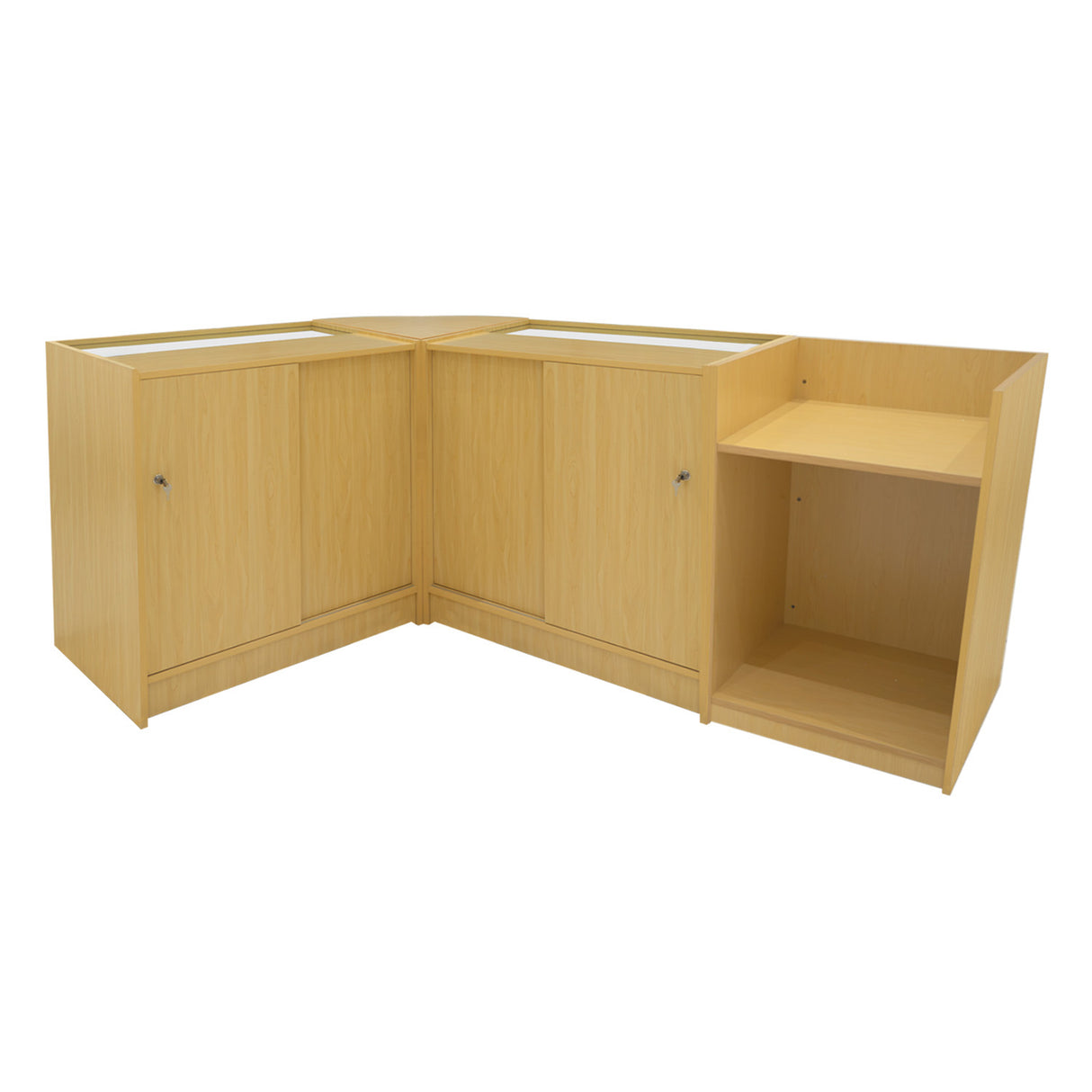 "LUNA" Set med LED-belysta Butiksmoduler CM60 + 2xB900 + TB60 – Lönnfärgad finish