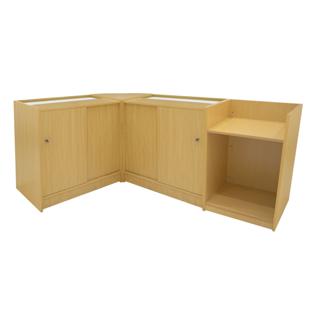 "GRAVITY" Set med LED-belysta Butiksmoduler CM60 + B900 + C900 + TB60 – Lönnfärgad finish
