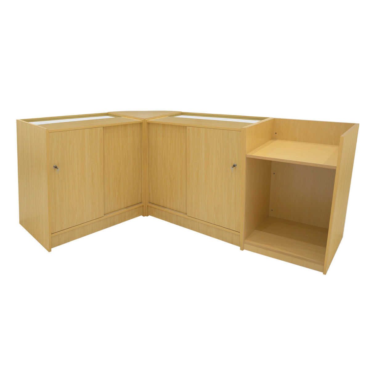 "POLARIS" Set med LED-belysta Butiksmoduler CM60 + B900 + K900 + TB60 – Lönnfärgad finish