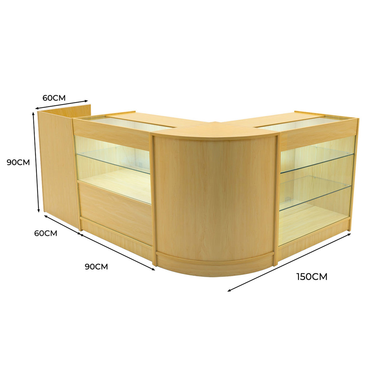 "VEGA" Set med LED-belysta Butiksmoduler CM60 + K900 + C900 + TB60 – Lönnfärgad finish