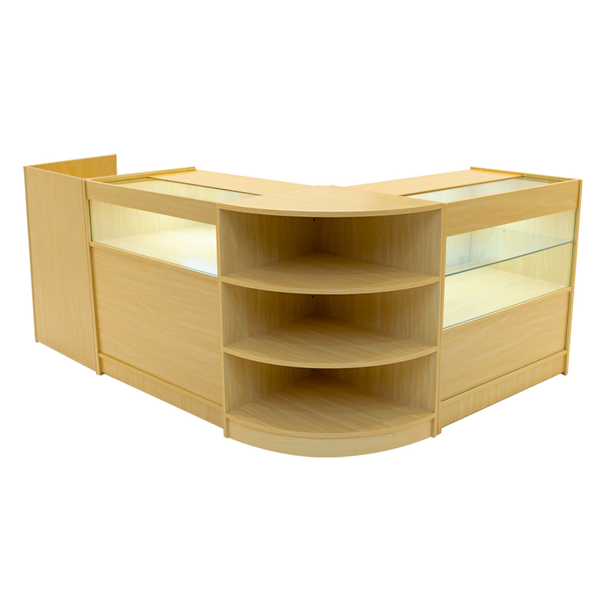 "EUROPA" Set med LED-belysta Butiksmoduler LM60 + B900 + C900 + TB60 – Lönnfärgad finish