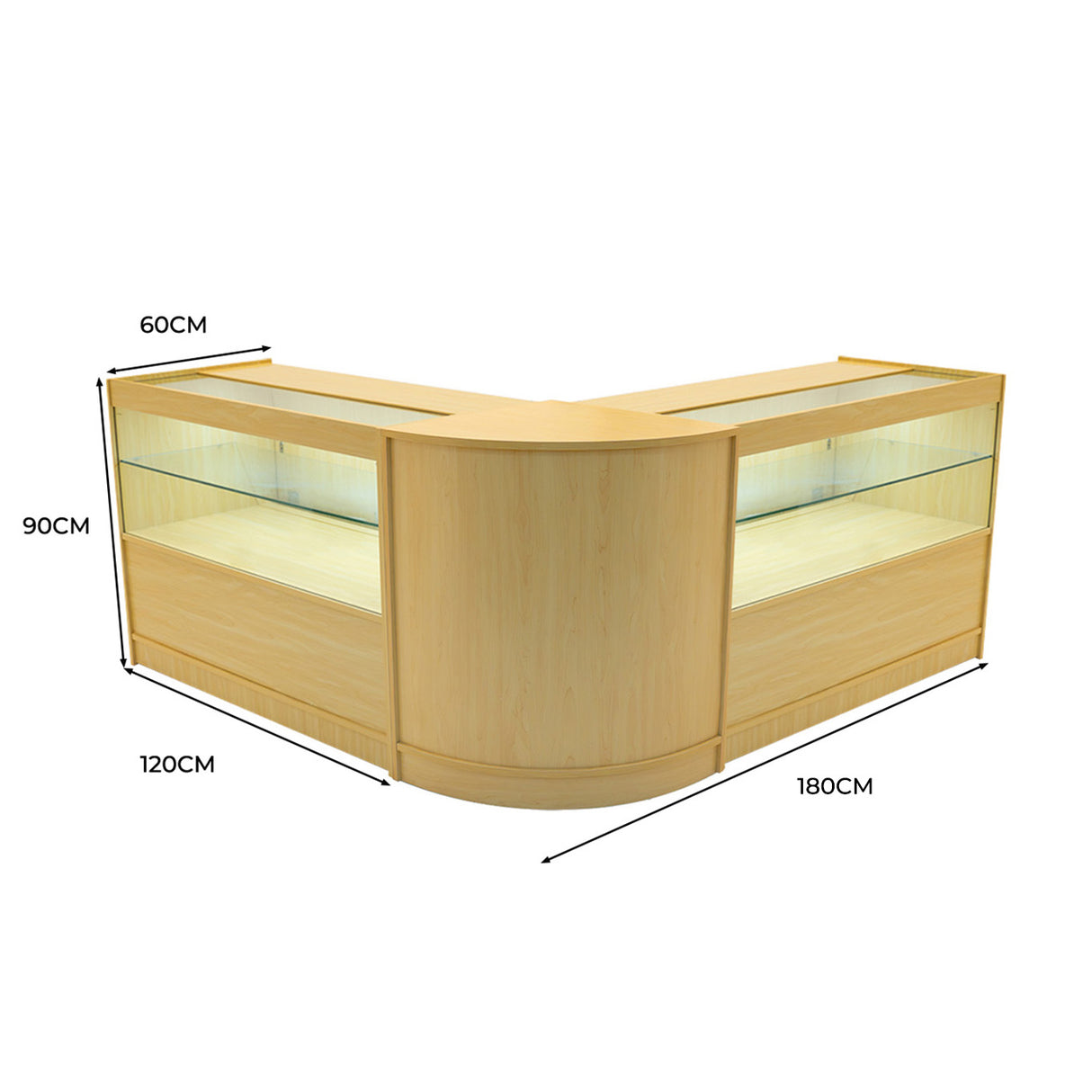 "SELENE" Set med LED-belysta Butiksmoduler CM60+ 2x C1200 – Lönnfärgad finish
