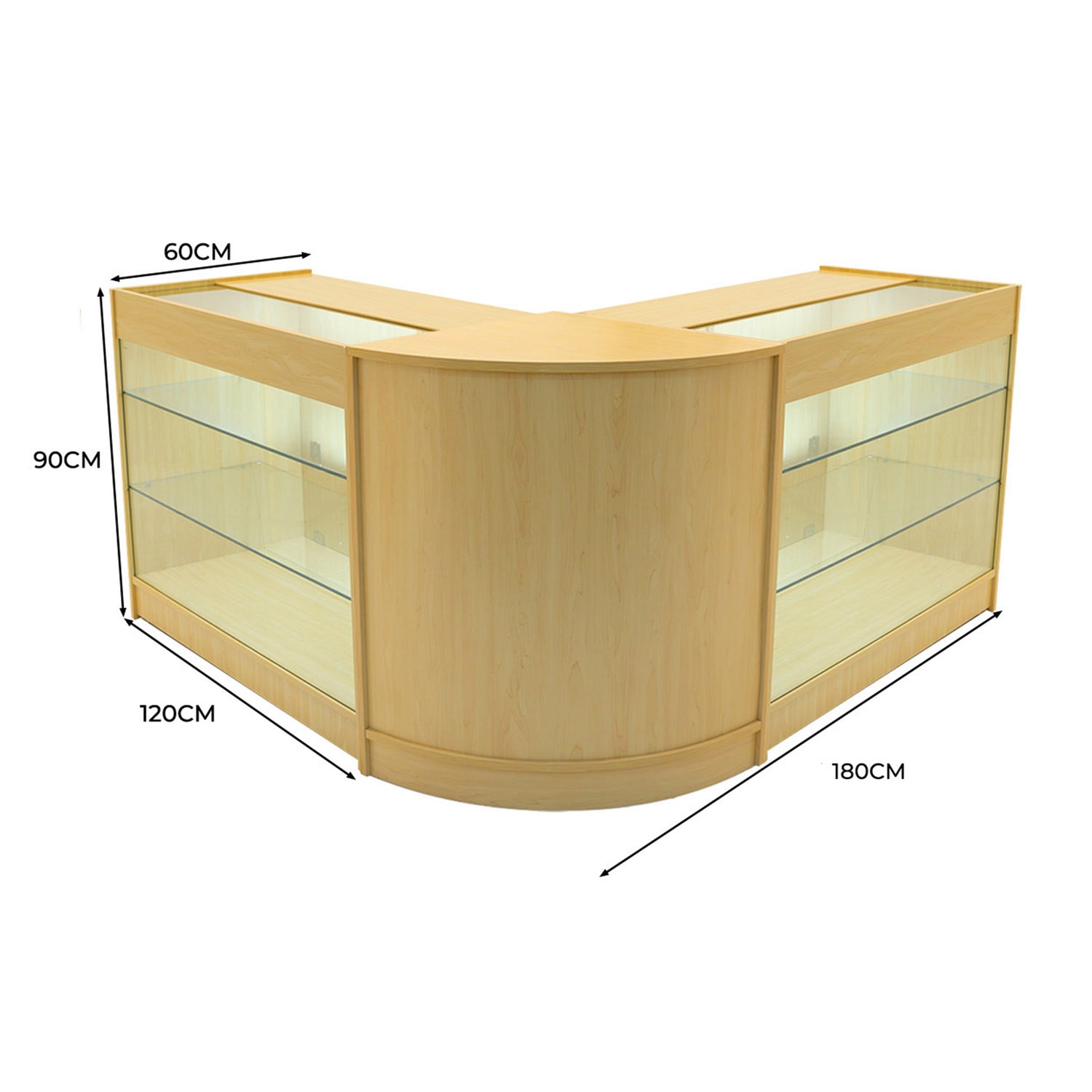 "HELIOS" Set med LED-belysta Butiksmoduler CM60+ 2x K1200 – Lönnfärgad finish