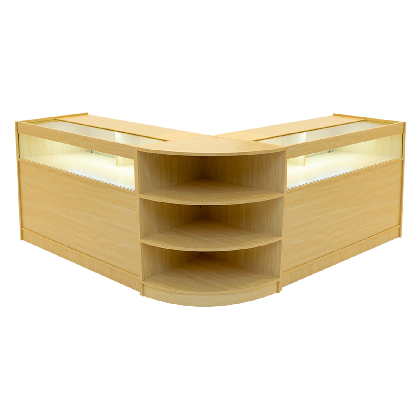 "THESEUS" Set med LED-belysta Butiksmoduler LM60+ 2x B1200 – Lönnfärgad finish