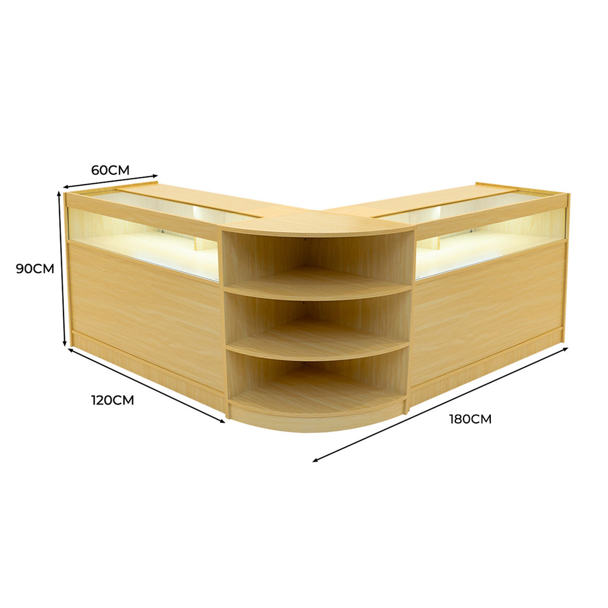 "THESEUS" Set med LED-belysta Butiksmoduler LM60+ 2x B1200 – Lönnfärgad finish