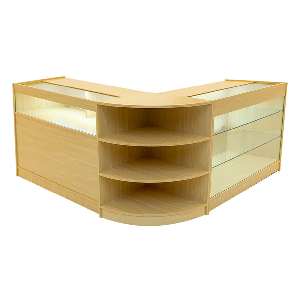 "DEMETER" Set med LED-belysta Butiksmoduler LM60+K1200+B1200 – Lönnfärgad finish