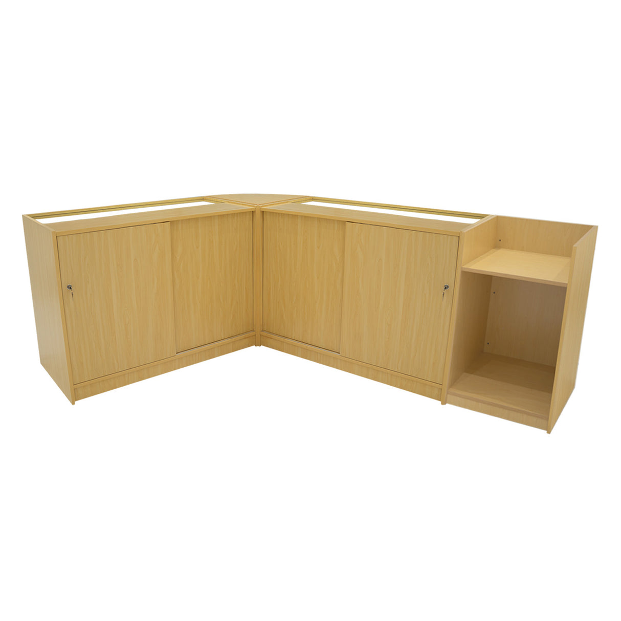 "ARIES" Set med LED-belysta Butiksmoduler CM60 + 2xK1200 + TB60 – Lönnfärgad finish