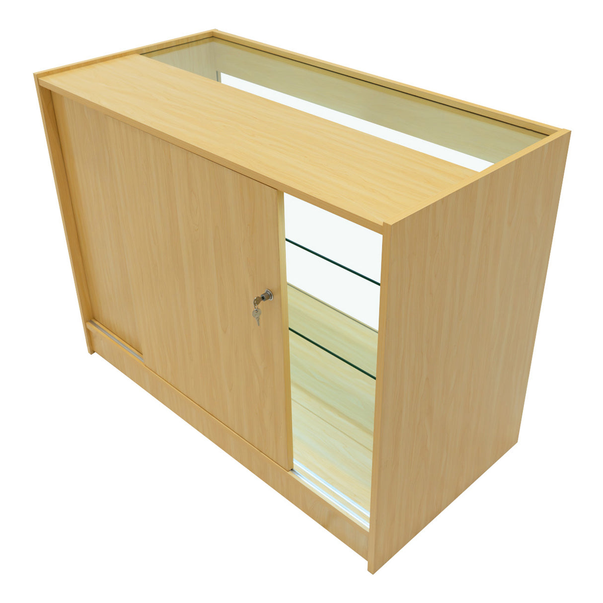 "POLARIS" Set med LED-belysta Butiksmoduler CM60 + B1200 + K1200 + TB60 – Lönnfärgad finish