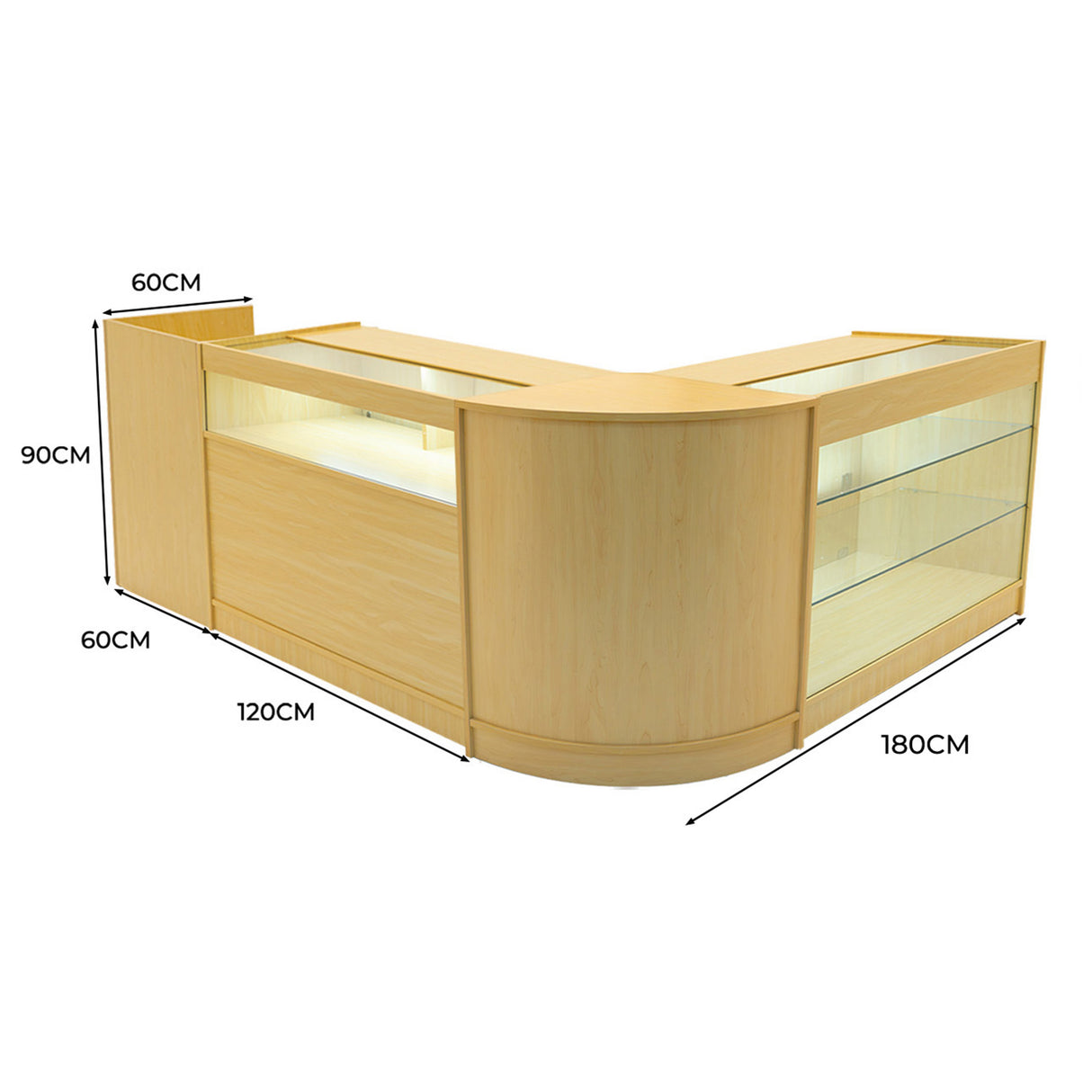 "POLARIS" Set med LED-belysta Butiksmoduler CM60 + B1200 + K1200 + TB60 – Lönnfärgad finish