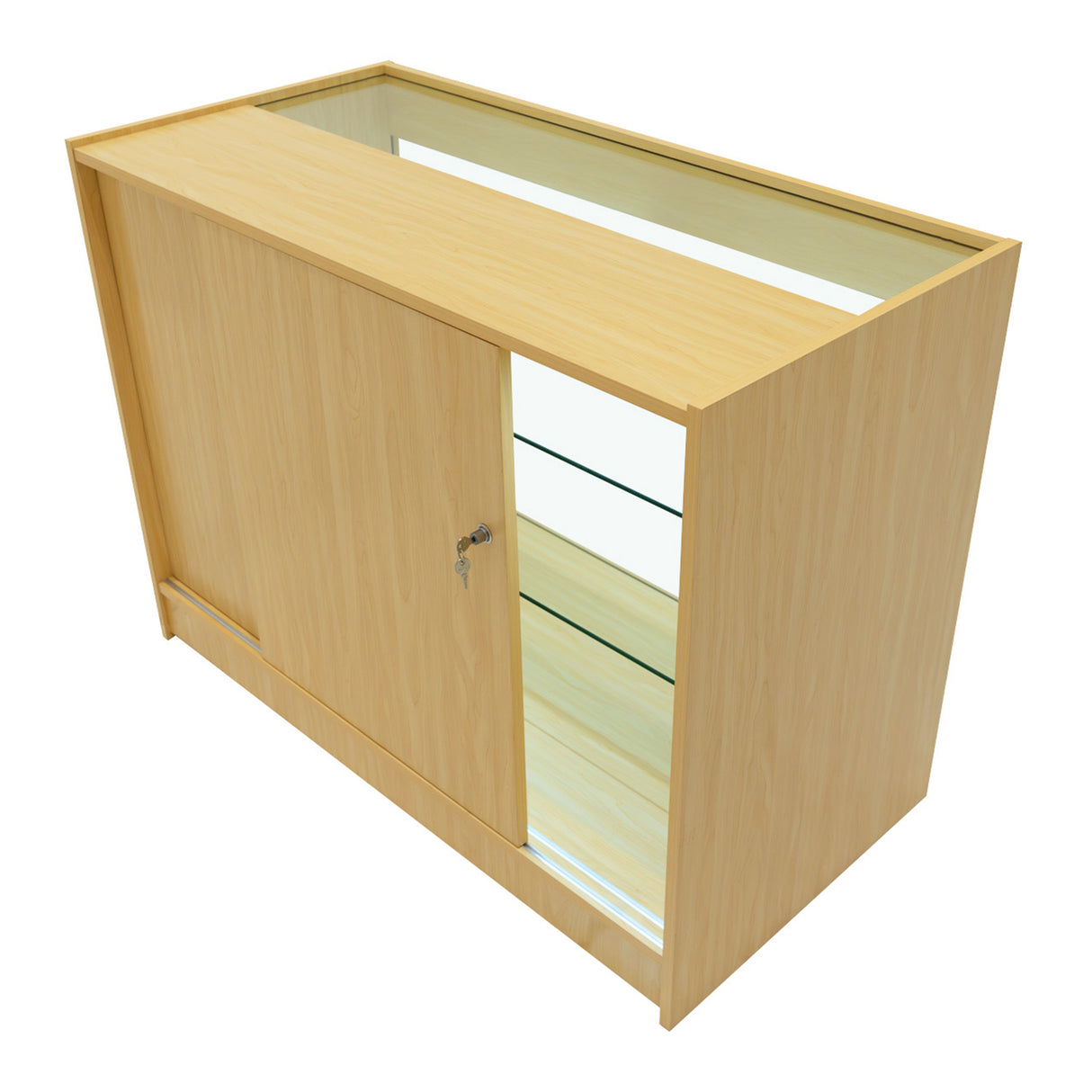 "VEGA" Set med LED-belysta Butiksmoduler CM60 + K1200 + C1200 + TB60 – Lönnfärgad finish