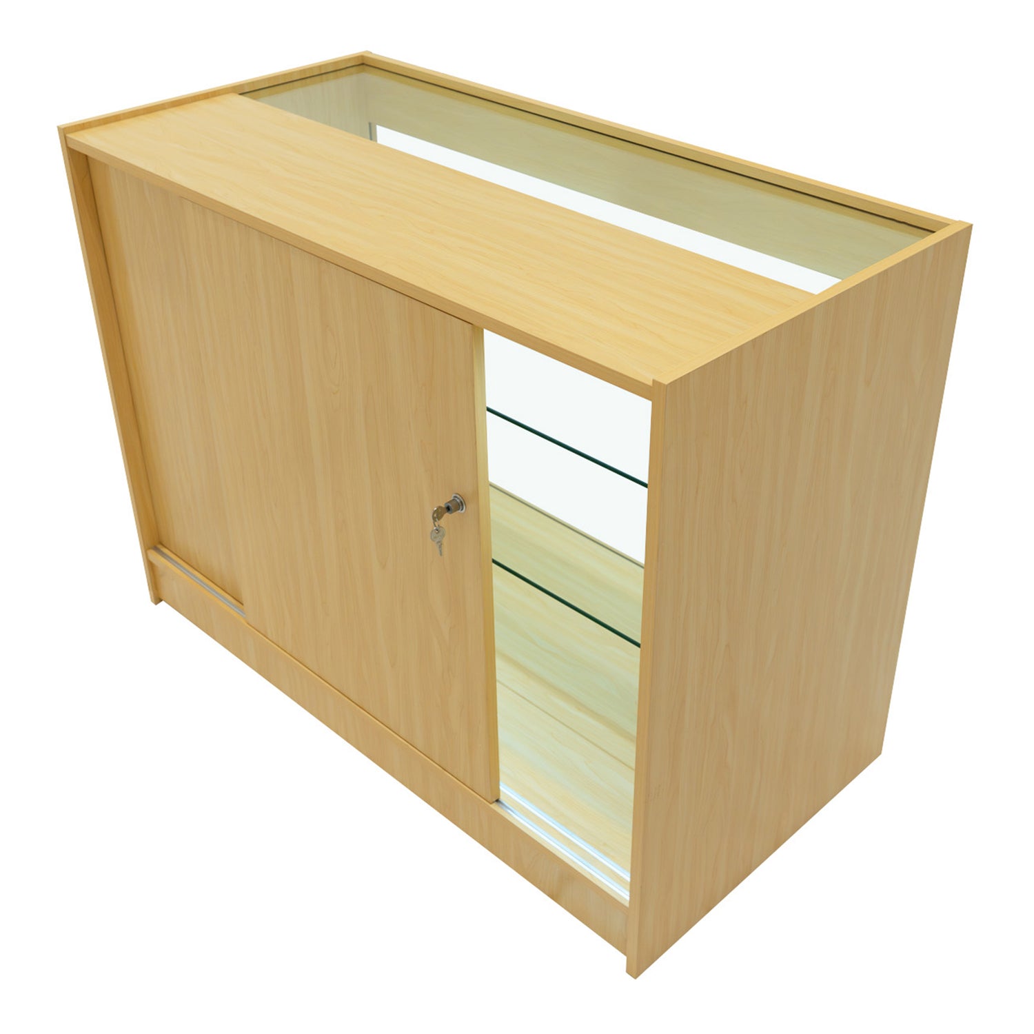 "THEIA" Set med LED-belysta Butiksmoduler LM60 + K1200 + C1200 + TB60 – Lönnfärgad finish
