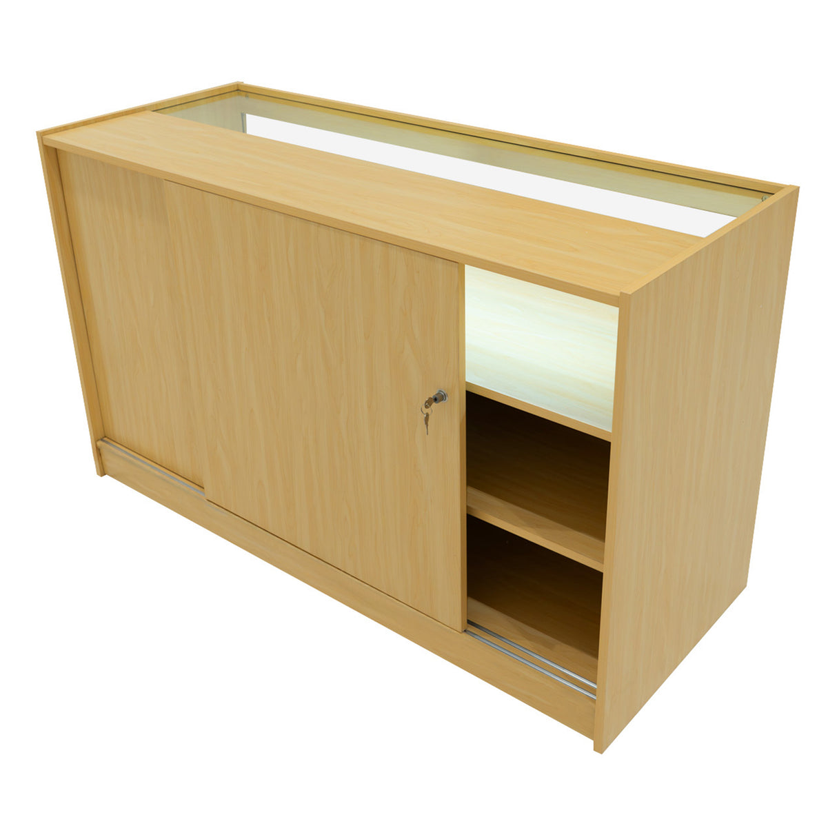 "LUNA" Set med LED-belysta Butiksmoduler CM60 + 2xB1500 + TB60 – Lönnfärgad finish