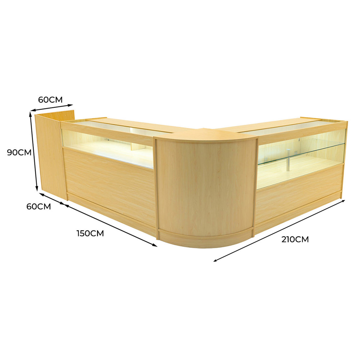 "GRAVITY" Set med LED-belysta Butiksmoduler CM60 + B1500 + C1500 + TB60 – Lönnfärgad finish