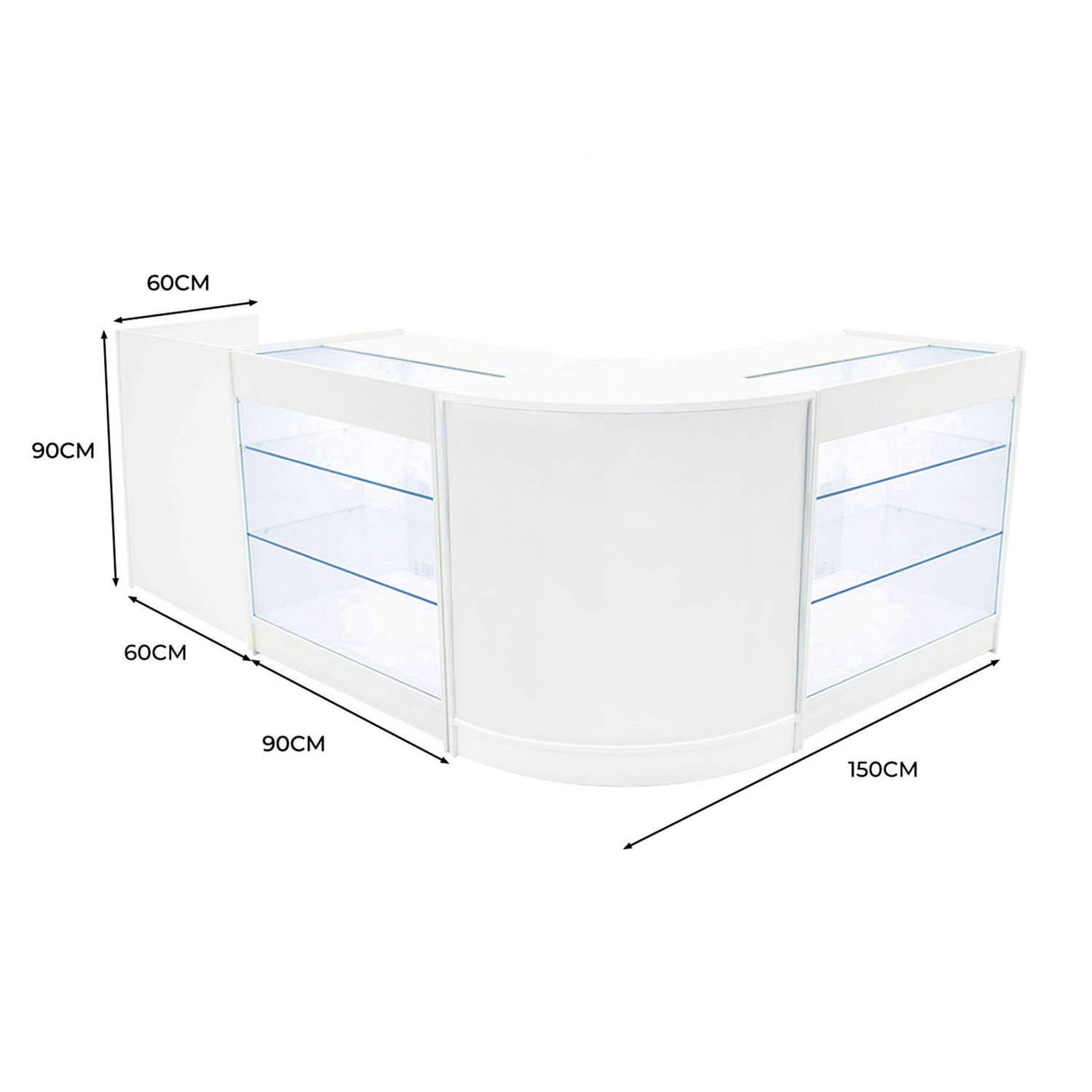 "ARIES" Set med LED-belysta Butiksmoduler CM60 + 2xK900 + TB60 – Vit