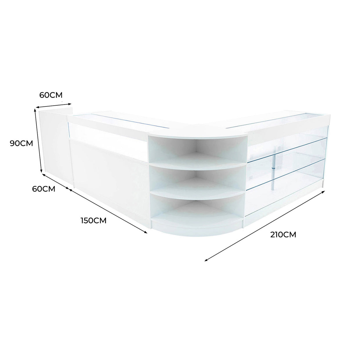 "HYPERION" Set med LED-belysta Butiksmoduler LM60 + B1500 + K1500 + TB60 – Vit