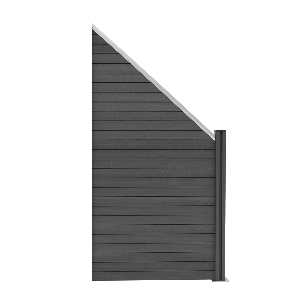 Staket för utomhusbruk i WPC och aluminium – 6x fyrkantig paneler + 1x sned panel + 7 stolpar med LED| Grå