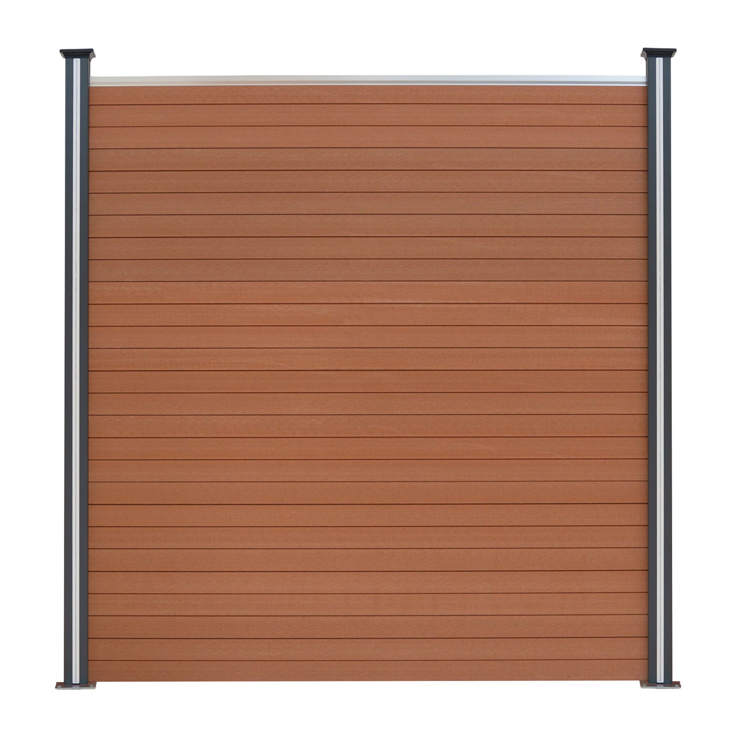 Staket för utomhusbruk i WPC och aluminium – 1x fyrkantig panel + 1x sned panel + 2 stolpar med LED| Brun