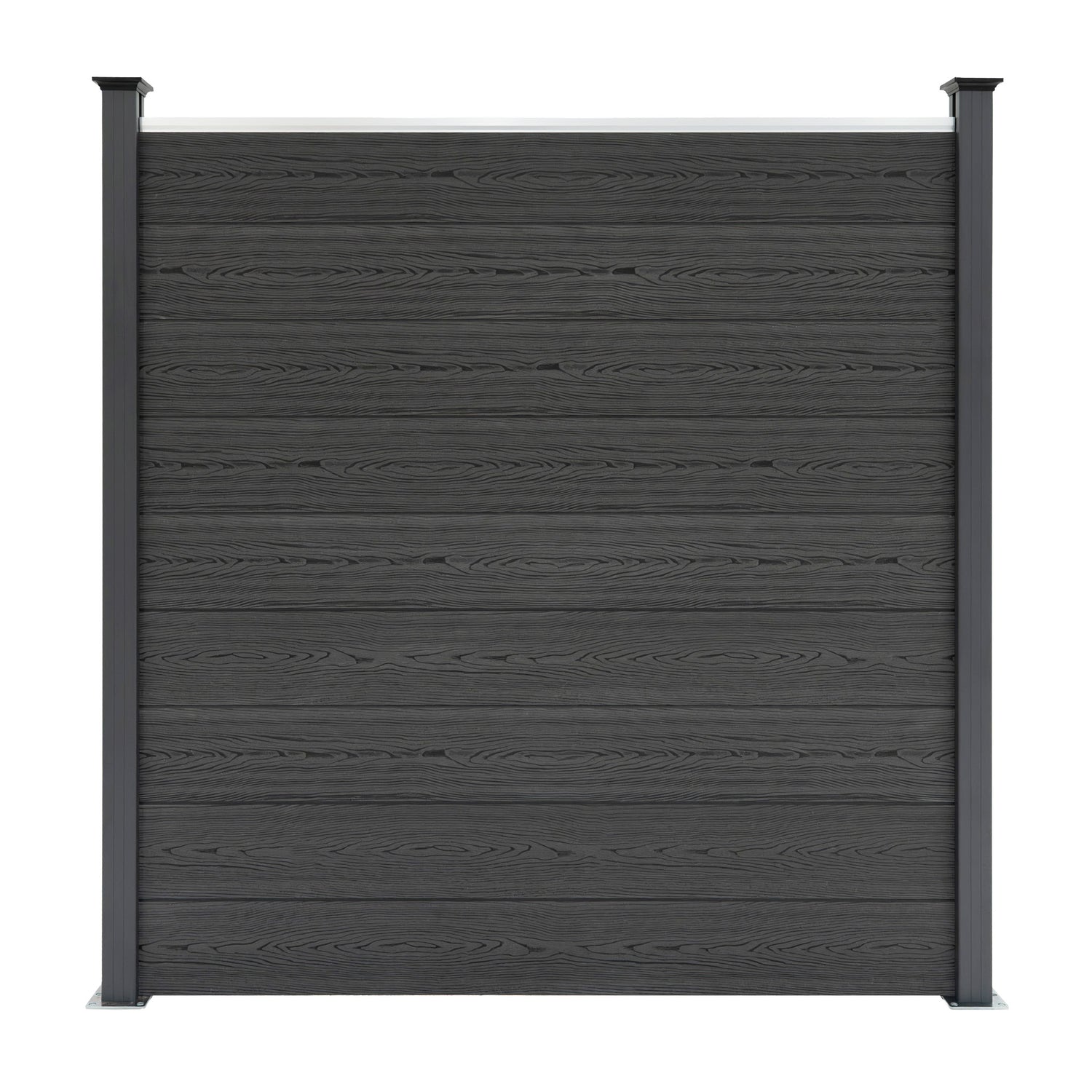 Staket för utomhusbruk i WPC och aluminium – 1x fyrkantig panel + 1x sned panel + 2 stolpar med LED| Grå