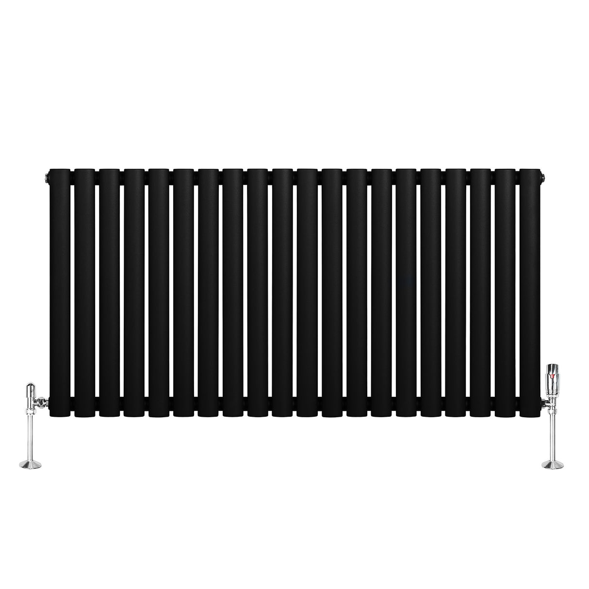 Oval svart enkelkolonnsradiator med ventiler, 600 mm x 1200 mm, med släta ytor och moderna, stilrena linjer