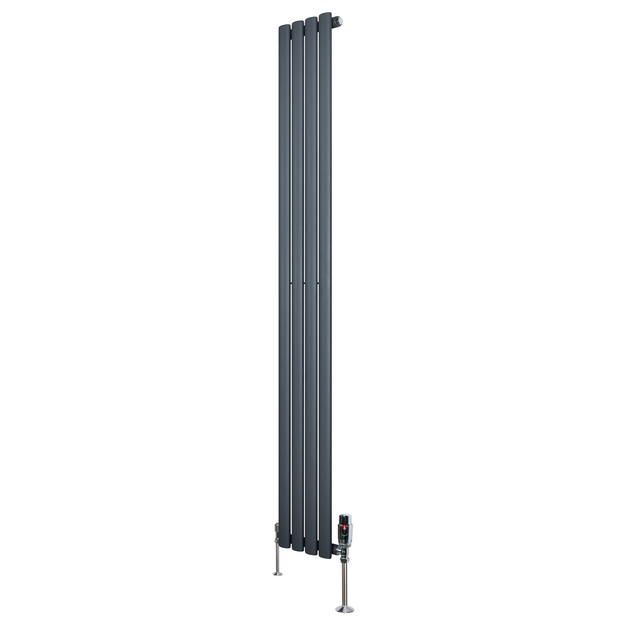 Oval enkelkolonnsradiator i antracitgrå, 1800 mm x 240 mm, med släta ytor och moderna ventiler för effektiv värme