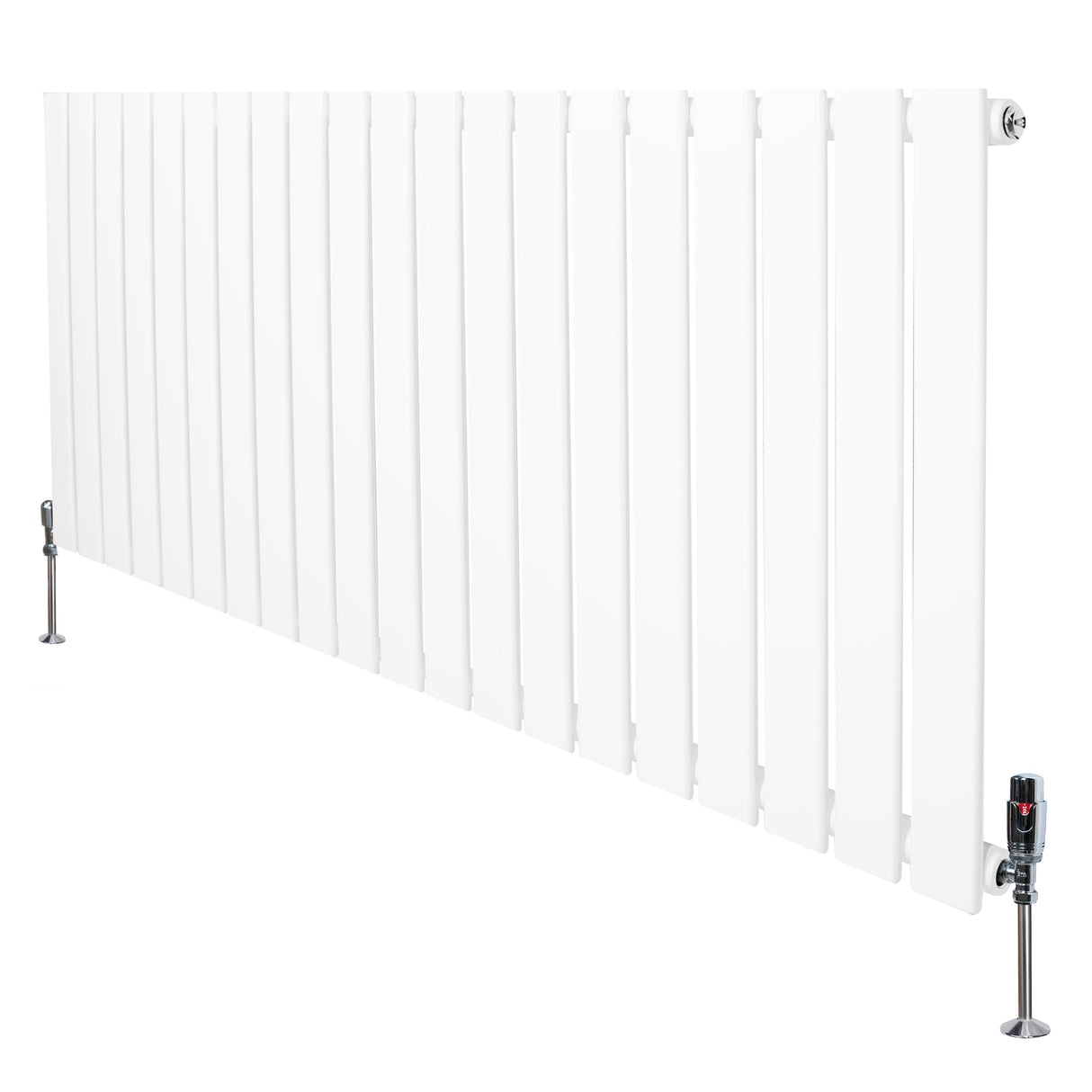 Platt enkelkolumnsradiator i vit färg, 600 mm x 1400 mm, med släta ytor och ventiler på sidorna för effektiv värmefördelning