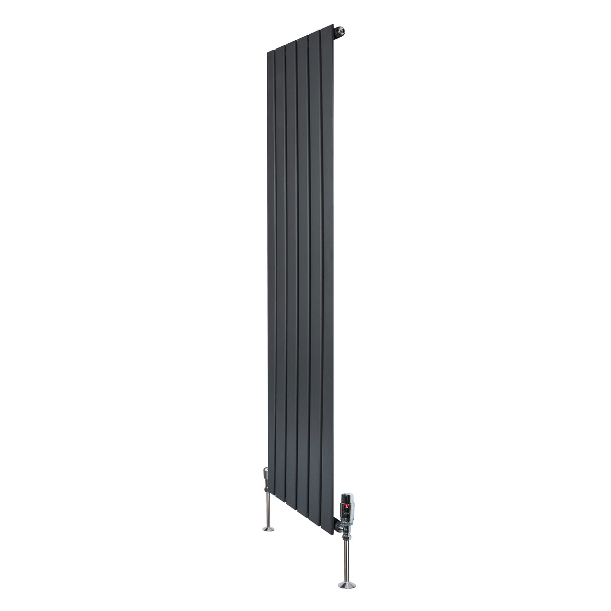 Platt enkelkolumnsradiator i antracitgrå, 1600 mm x 420 mm, med släta ytor och moderna ventiler för effektiv uppvärmning