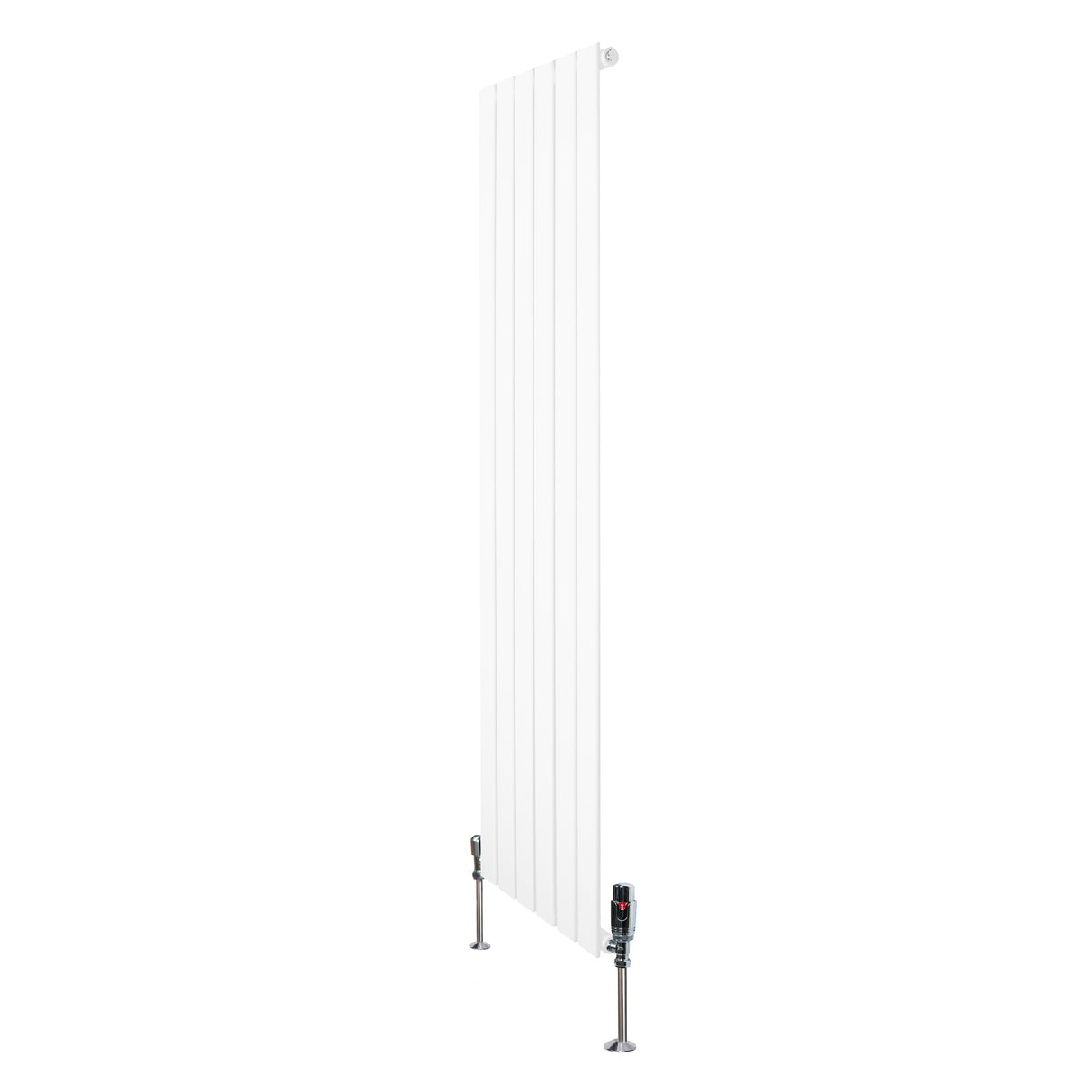 Platt enkelkolumnsradiator i vit färg, 1600 mm x 420 mm, med släta ytor och ventiler, perfekt för modern inredning