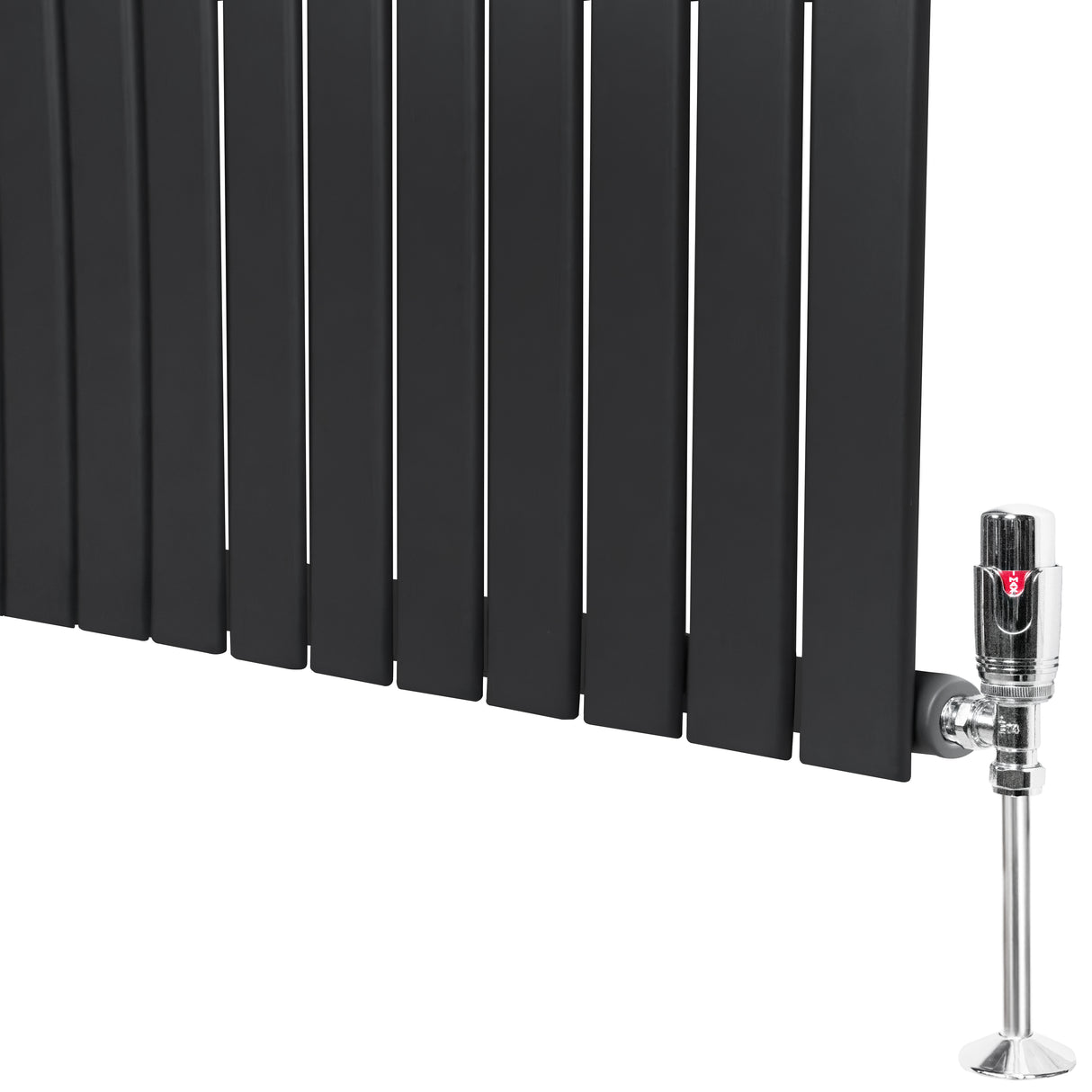 Platt antracitgrå enkelkolumnsradiator med ventiler, 1800 mm x 280 mm, med släta ytor och modern design för effektiv uppvärmning