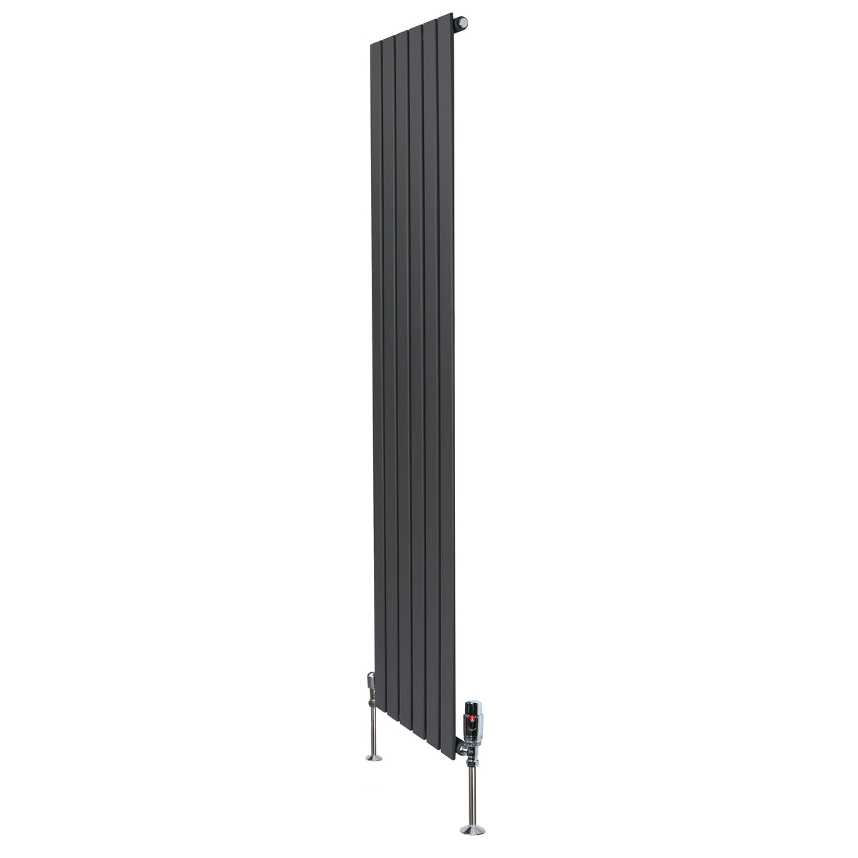 Platt enkelkolumnsradiator i antracitgrå, 1800 mm x 420 mm, med släta ytor och ventiler, perfekt för modern inredning