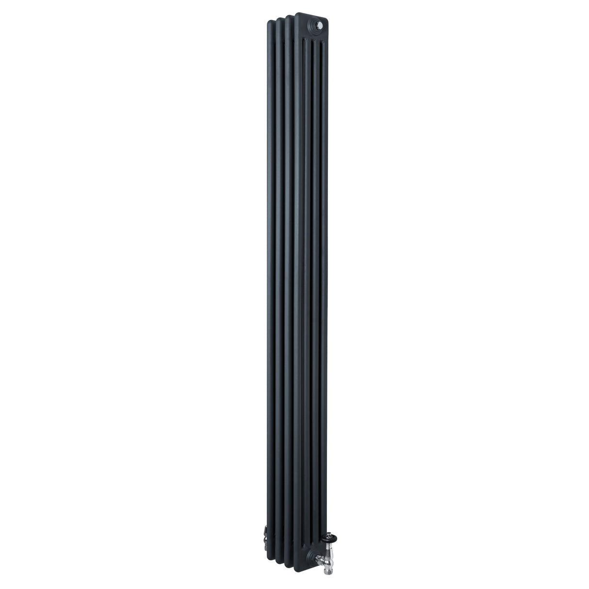 Traditionell 4-kolonnsradiator i antracitgrå, 1800 x 200 mm, med släta ytor och vertikala ribbor för effektiv värmeöverföring