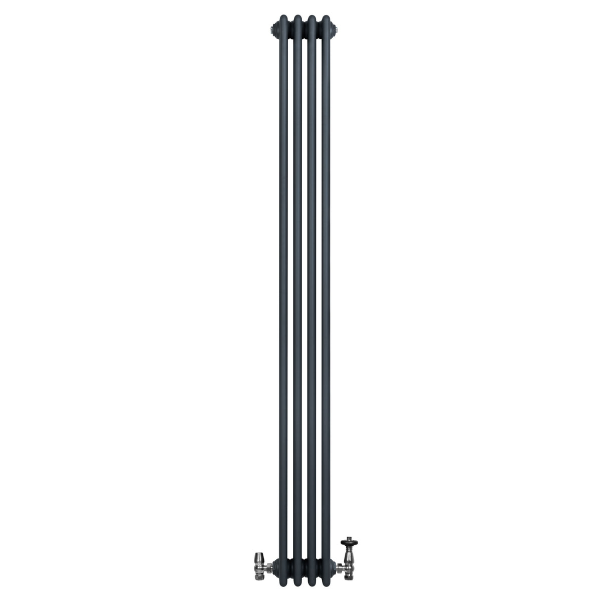 Traditionell 4-kolonnsradiator i antracitgrå, 1800 x 200 mm, med släta ytor och eleganta ventiler för modern inredning