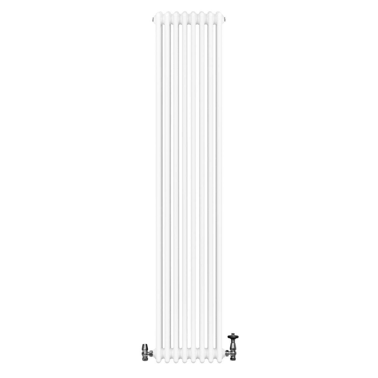 Vit traditionell 4-kolonnsradiator med släta ytor och ventiler, 1800 x 380 mm, perfekt för effektiv uppvärmning i hemmet