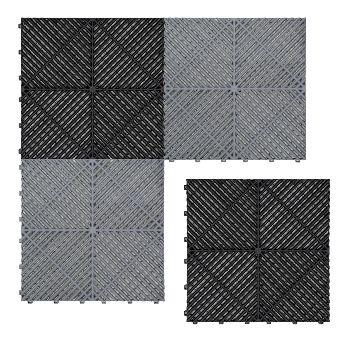 Polypropenplattor med ventilationskanaler (120 enheter) och kanter - Svart (60) och Grå (60)