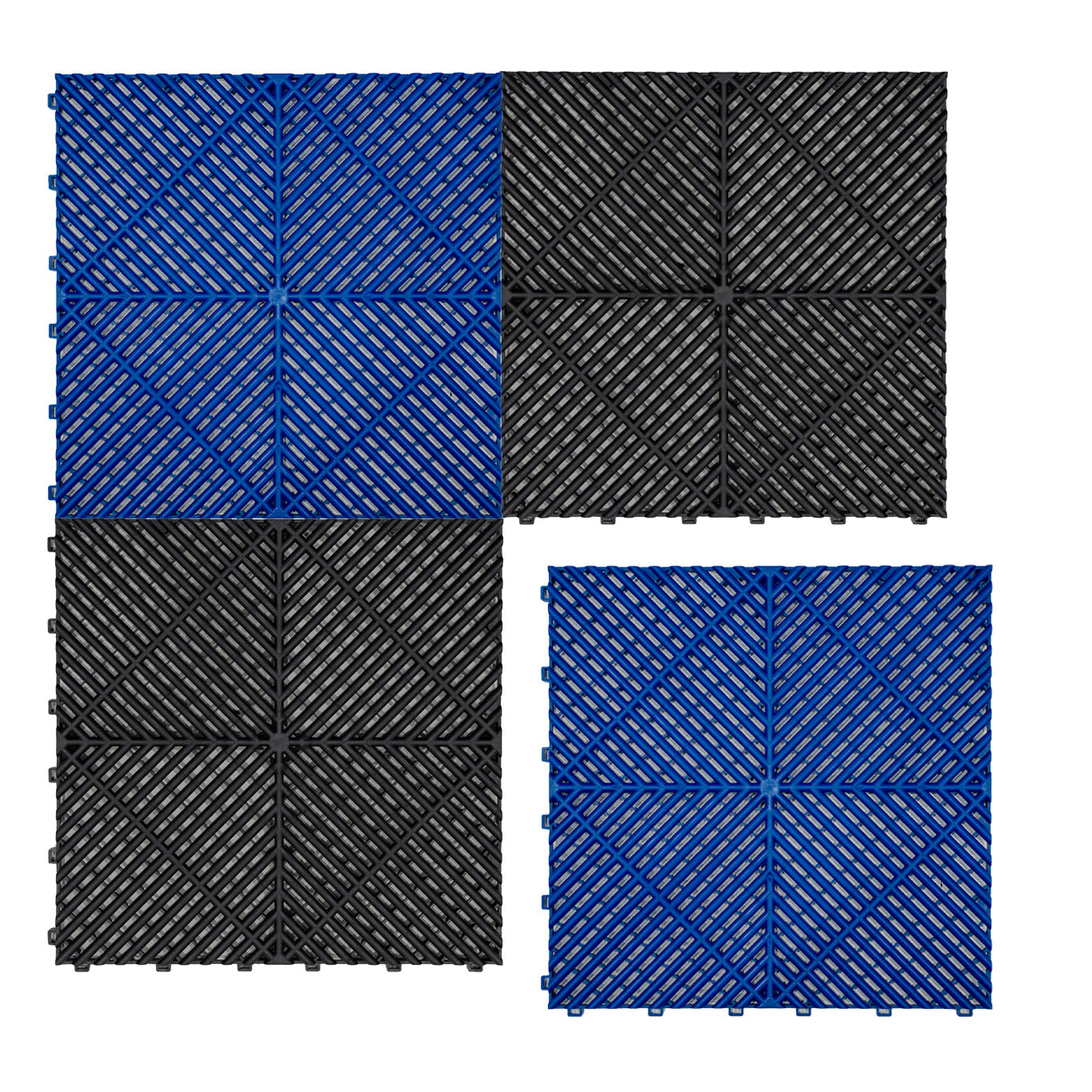 Polypropenplattor med ventilationskanaler (120 enheter) och kanter - Svart (60) och Blå (60)