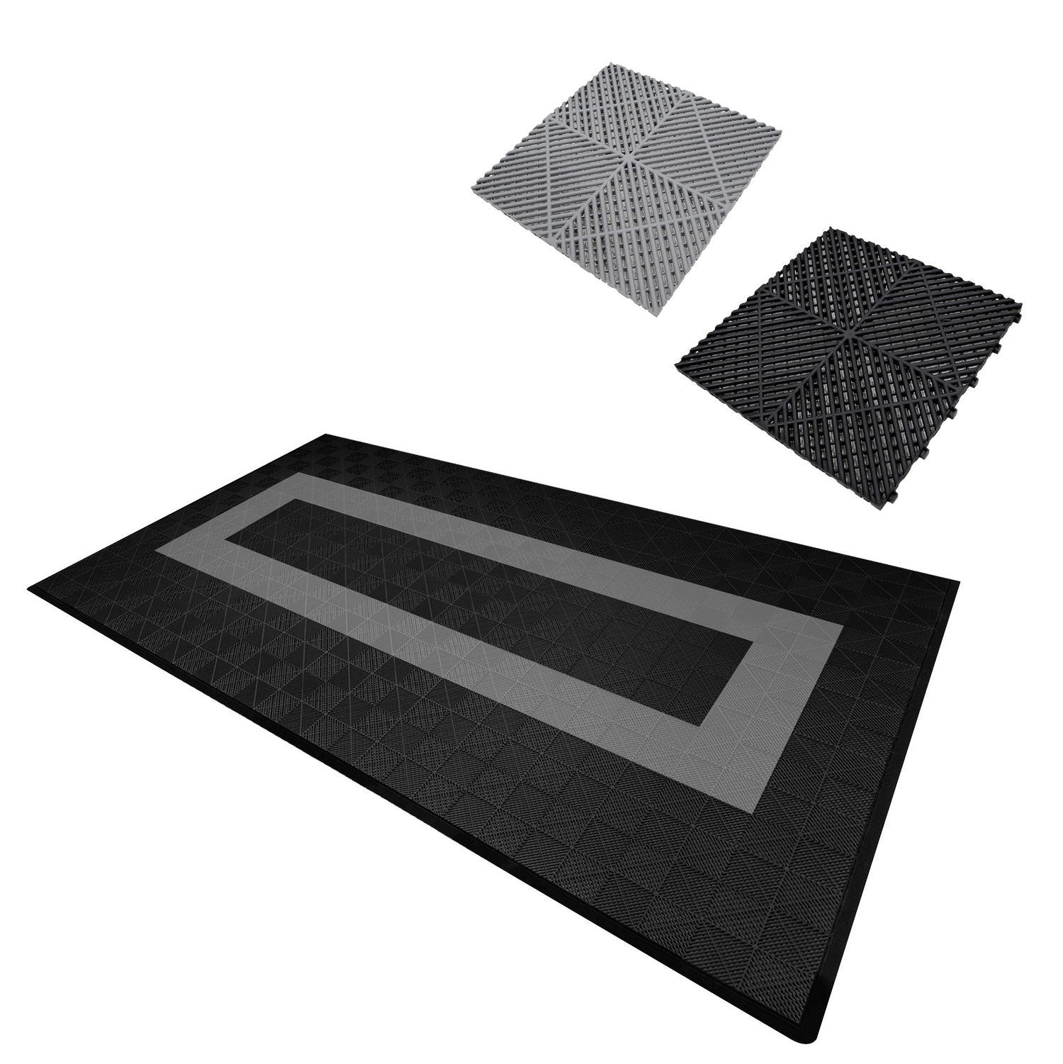 Polypropenplattor med ventilationskanaler (120 enheter) och kanter - Svart (90) och Grå (30)