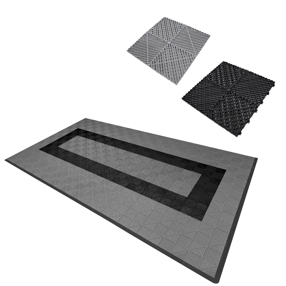 Polypropenplattor med ventilationskanaler (120 enheter) och kanter - Grå (90) och Svart (30)