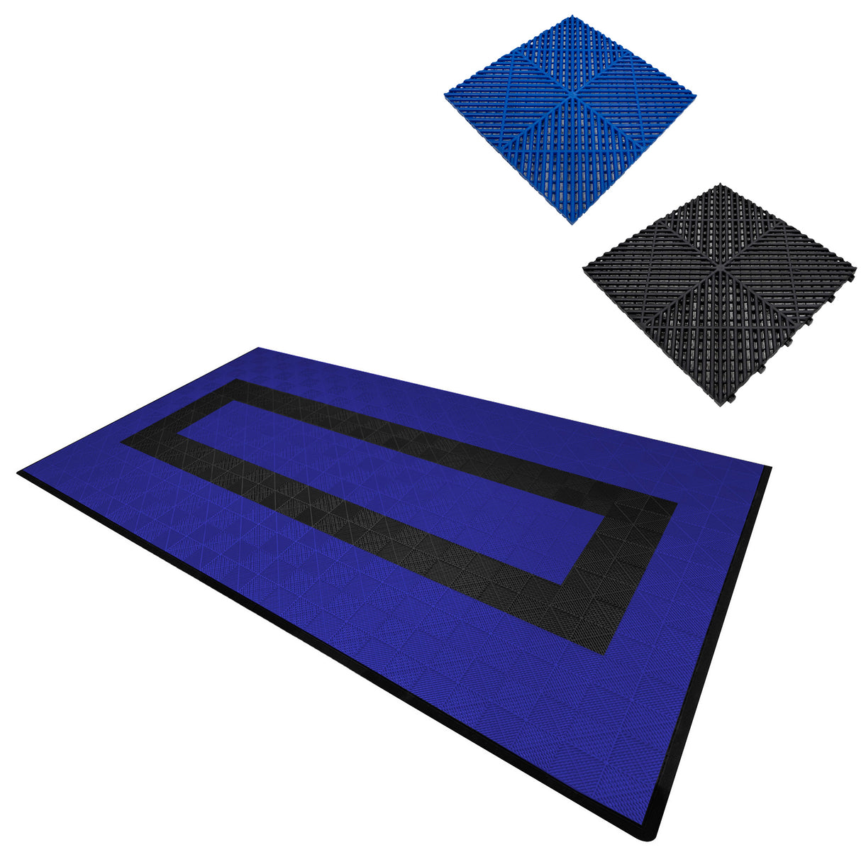 Polypropenplattor med ventilationskanaler (120 enheter) och kanter - Blå (90) och Svart (30)