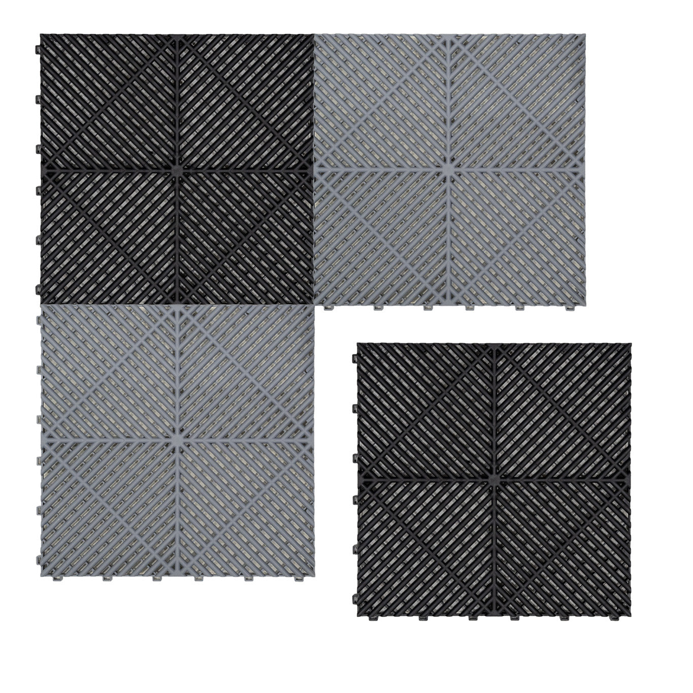 Polypropenplattor med ventilationskanaler (240 enheter) och kanter - Svart (120) och Grå (120)