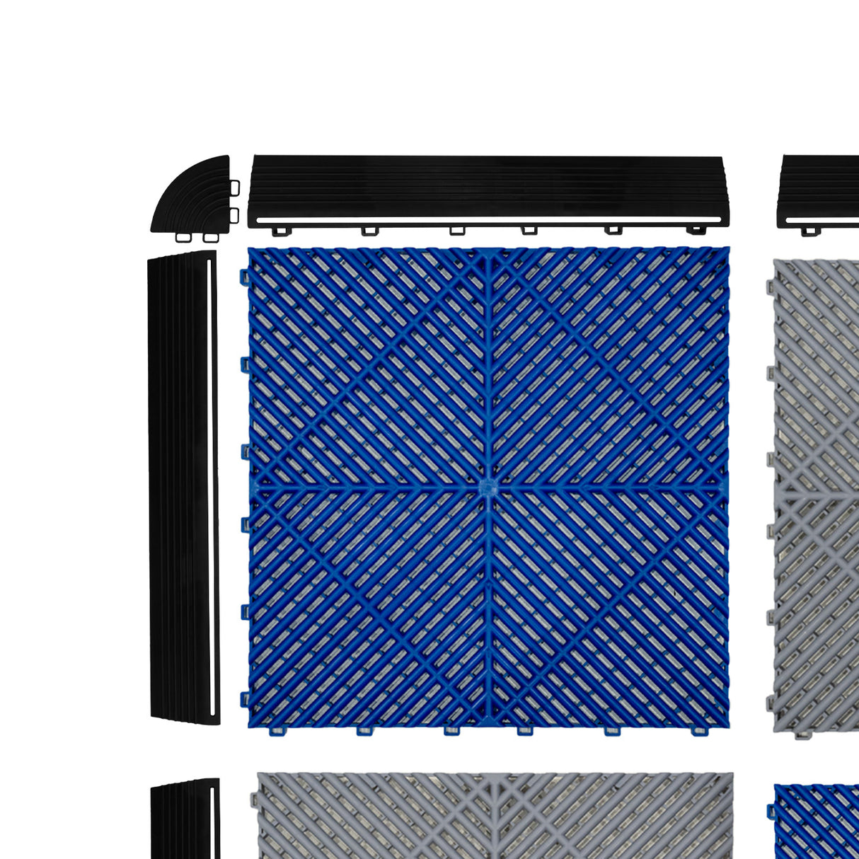 Polypropenplattor med ventilationskanaler (240 enheter) och kanter - Grå (120) och Blå (120)