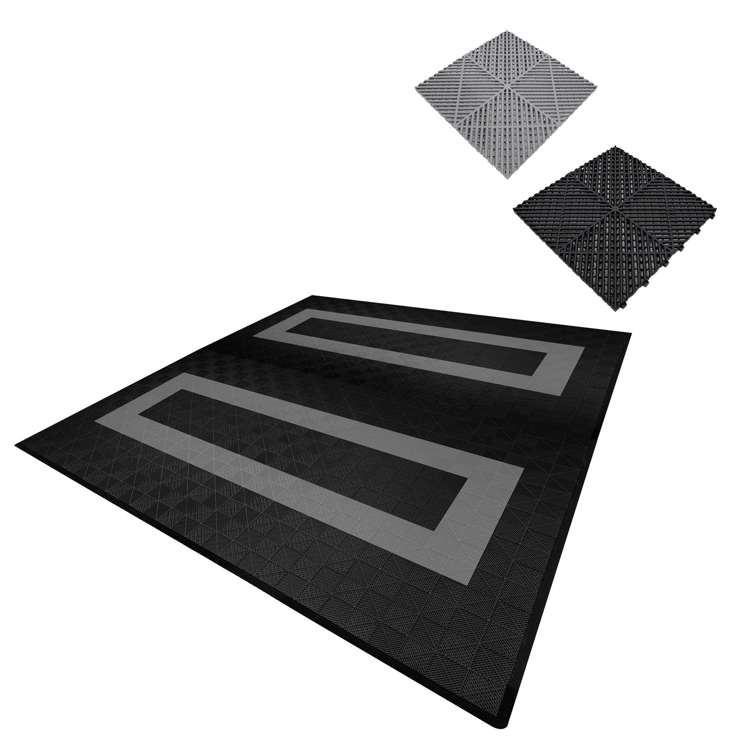 Polypropenplattor med ventilationskanaler (225enheter) och kanter - Svart (165) och Grå (60)