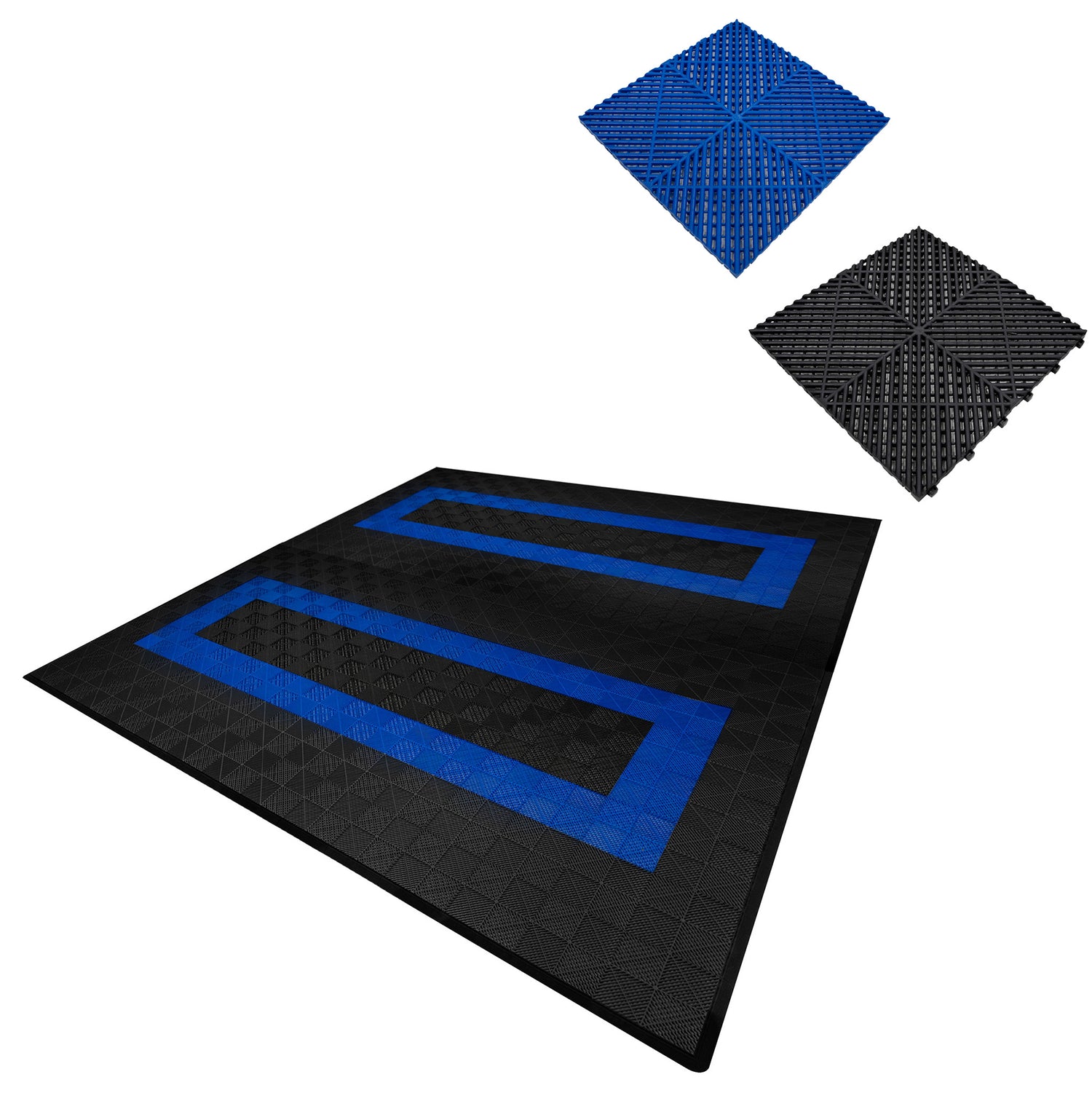 Polypropenplattor med ventilationskanaler (225enheter) och kanter - Svart (165) och Blå (60)