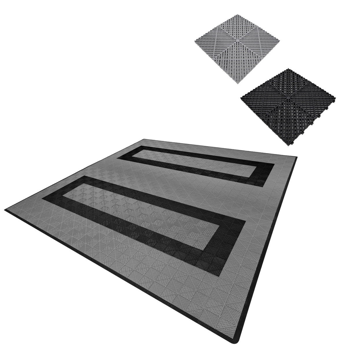 Polypropenplattor med ventilationskanaler (225enheter) och kanter - Grå (165) och Svart (60)