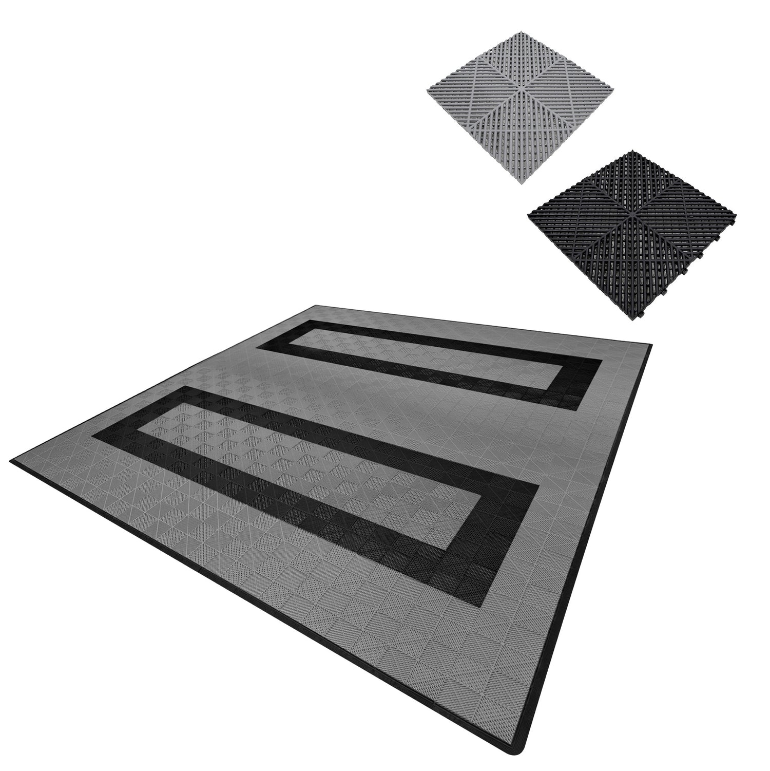 Polypropenplattor med ventilationskanaler (225enheter) och kanter - Grå (165) och Svart (60)