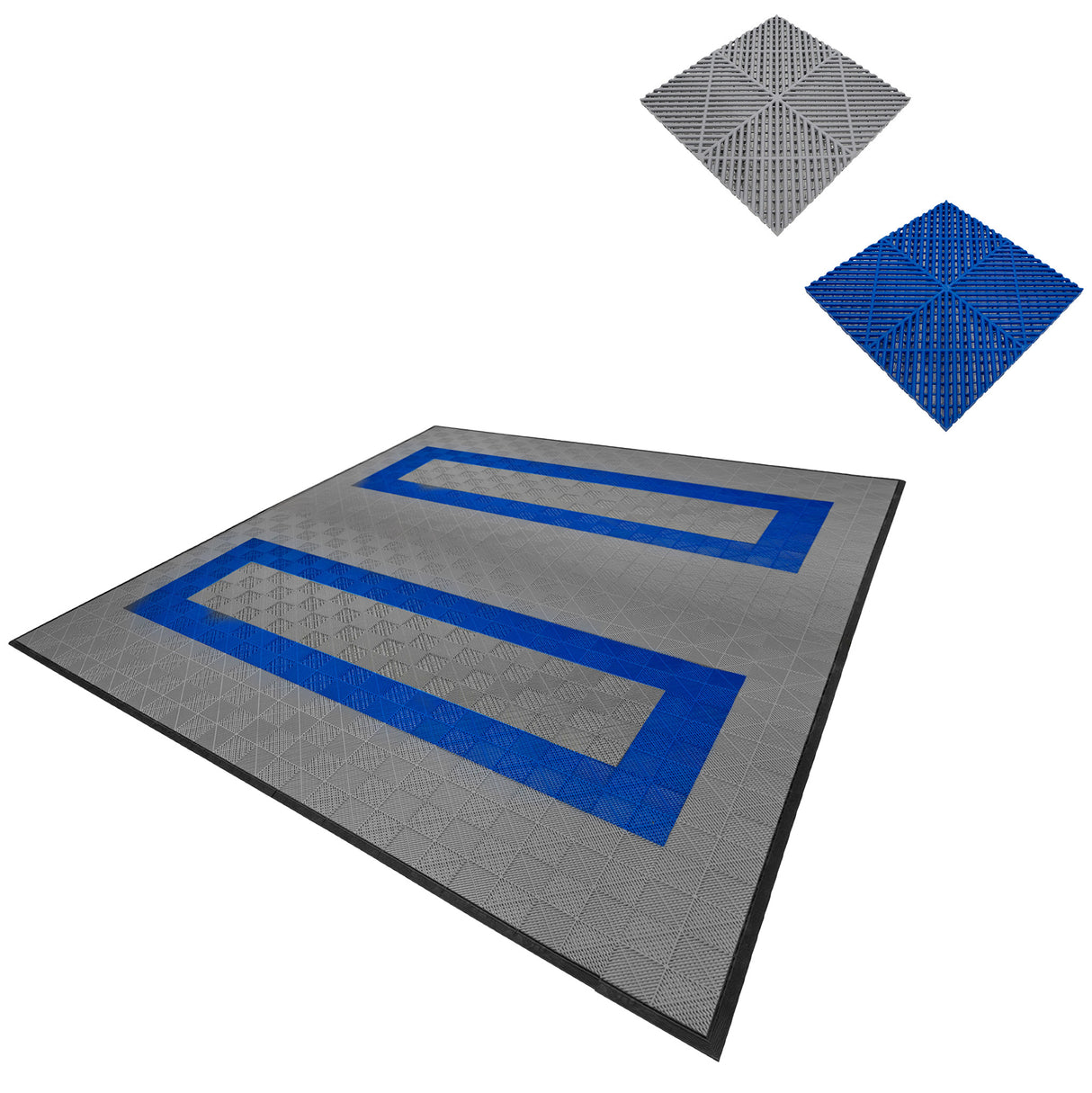 Polypropenplattor med ventilationskanaler (225enheter) och kanter - Grå (165) och Blå (60)